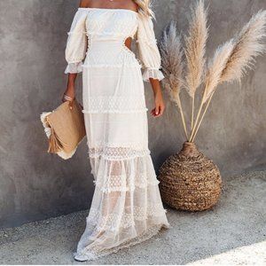 PORSHA OFF THE SHOULDER TIERED CUTOUT MAXI DRESS